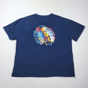 Akoo Y2K T-Shirt Men's 3XL Blue Short Sleeve Streetwear Hip Hop Indian Chief